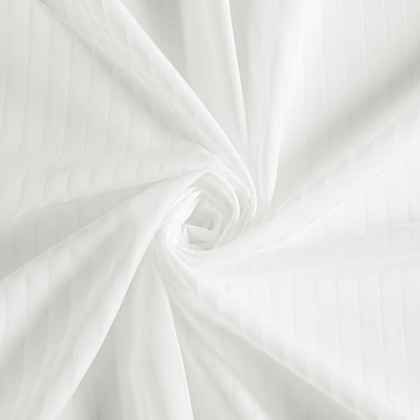 Soft white fabric with subtle sateen stripe texture, elegantly swirled into flowing folds and gentle shadows.
