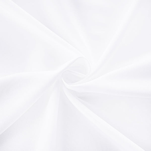 Bright white, lightweight sheer fabric softly draped with fine folds, showcasing its delicate and translucent texture.