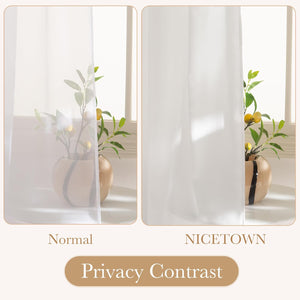 White sheer curtain privacy contrast demonstrating less visibility through Nicetown panel