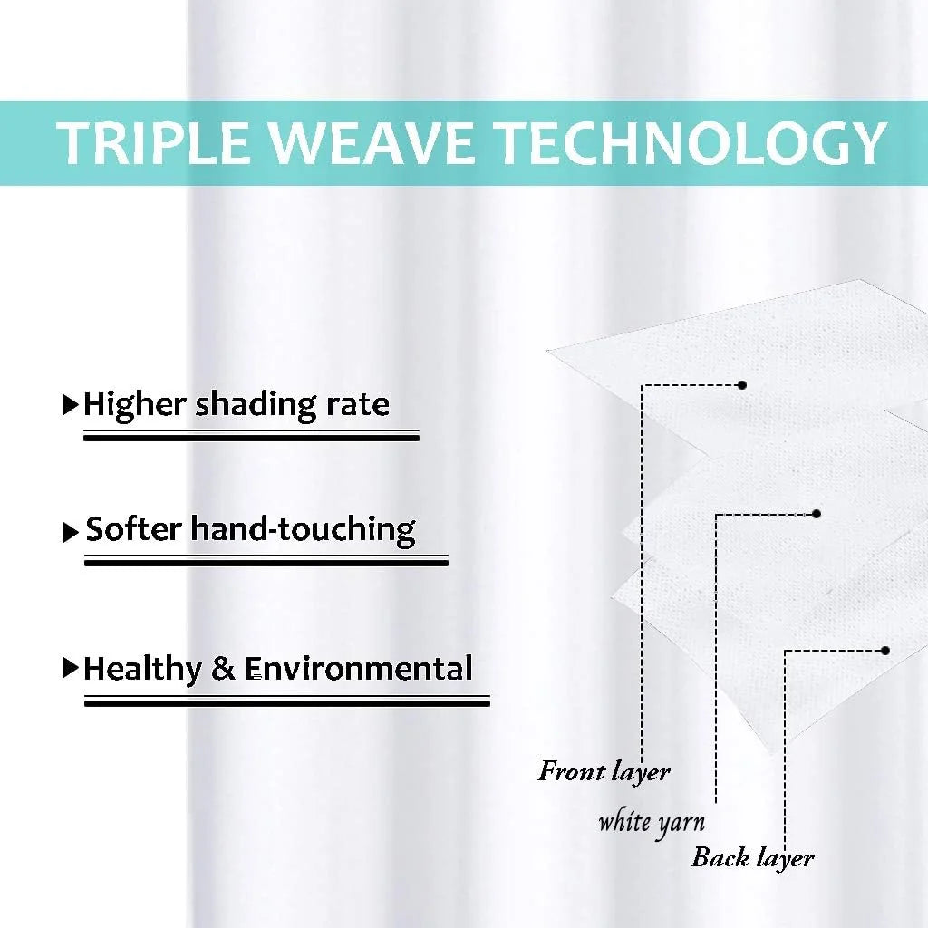 White curtain fabric graphic showing triple weave technology and layered construction